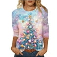 thumbnail image 2 of Mifsaly Plus Size Christmas Shirts for Women 3/4 Sleeve Loose T-Shirts Merry Xmas Tree Print Crewneck Tops Pullover Family Party Funny Blouse 2025 Holiday, 2 of 5