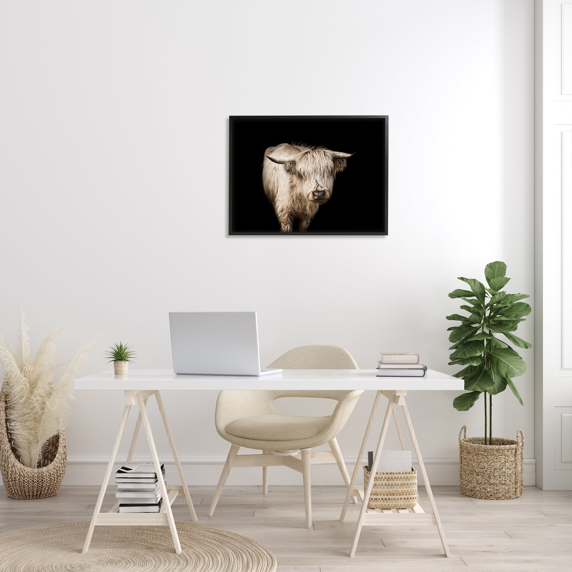 Stupell Industries Solemn Cattle Portrait Modern Farm Animal over Black Animals & Insects Photography Black Framed Art Print Wall Art, 24 x 30