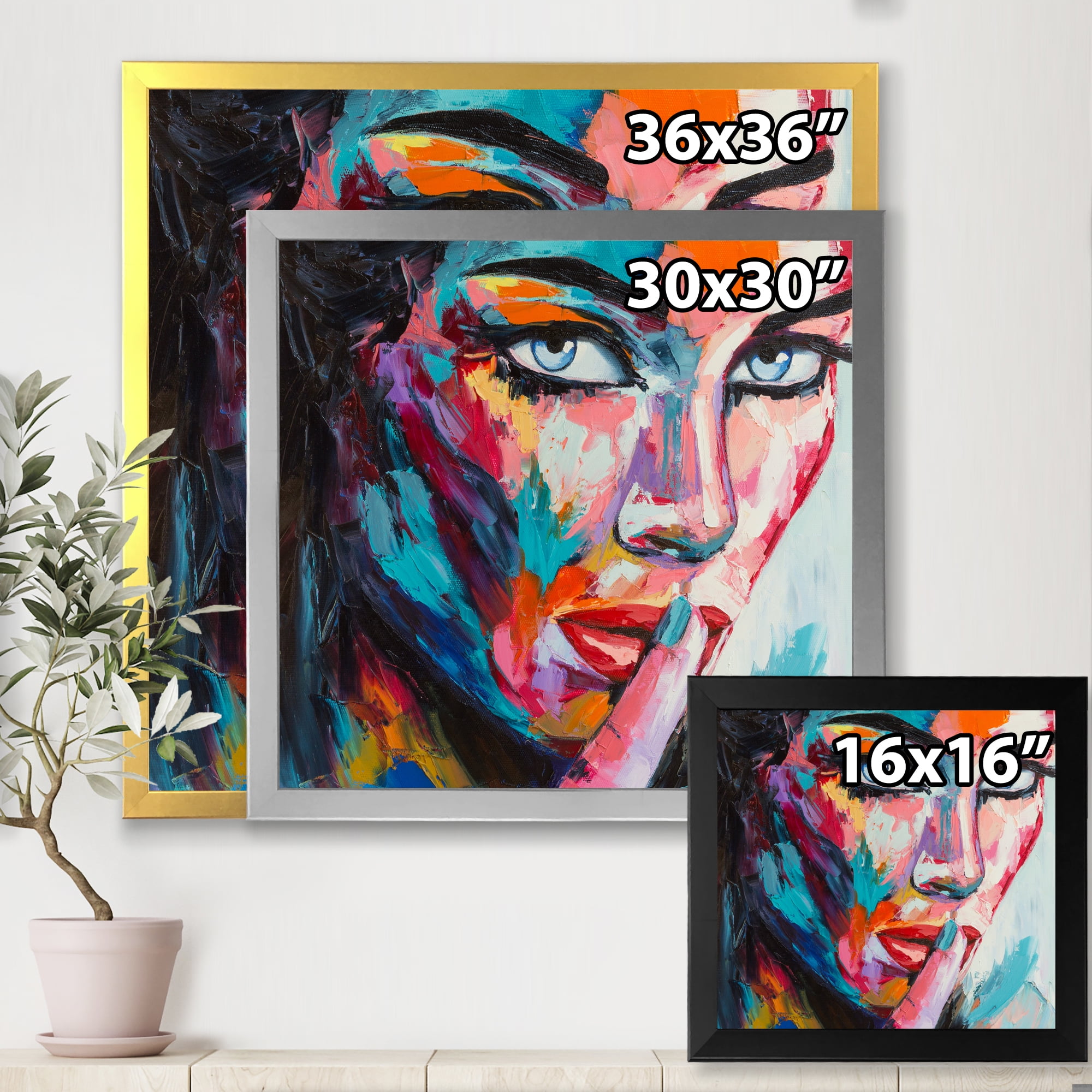 Designart 'Abstract Portrait Of A Young Woman With Blue Eyes II' Modern Framed Art Print