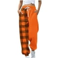 thumbnail image 2 of COSFO Joggers Women Sweatpants Plaid Orange Elastic Waist Casual Taper Pants Drawstring Loose Adjustable Width Pants, 2 of 5