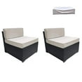 thumbnail image 1 of 3 Pieces Patio Furniture Set, Outdoor Wicker Sectional Sofa Set with Coffee Table, Beige Cushions with Strip and Zippers, 1 of 6