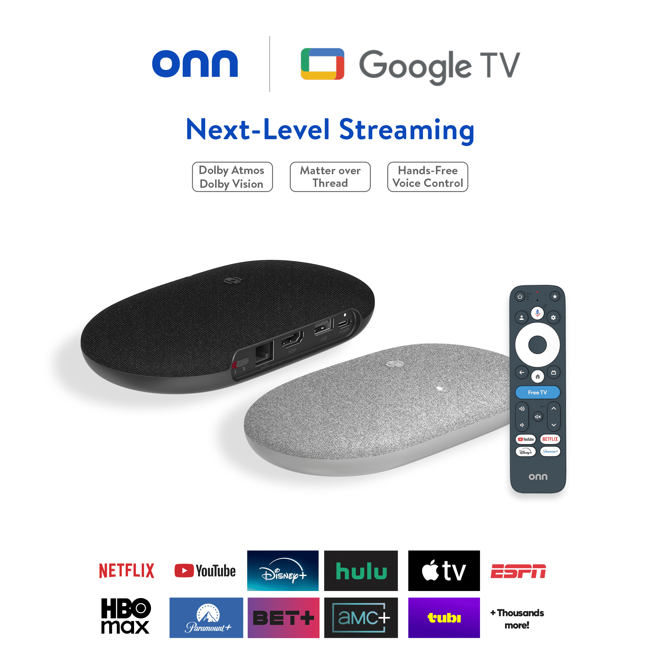 onn 4K Pro Streaming Device, Google TV with Gemini (NEW 2026 Model) - Ultra-Fast Streaming, Stunning 4K UHD, 32GB Storage, 3GB RAM, Dolby Vision & Atmos, Find My Remote with Backlight, Ethernet Port
