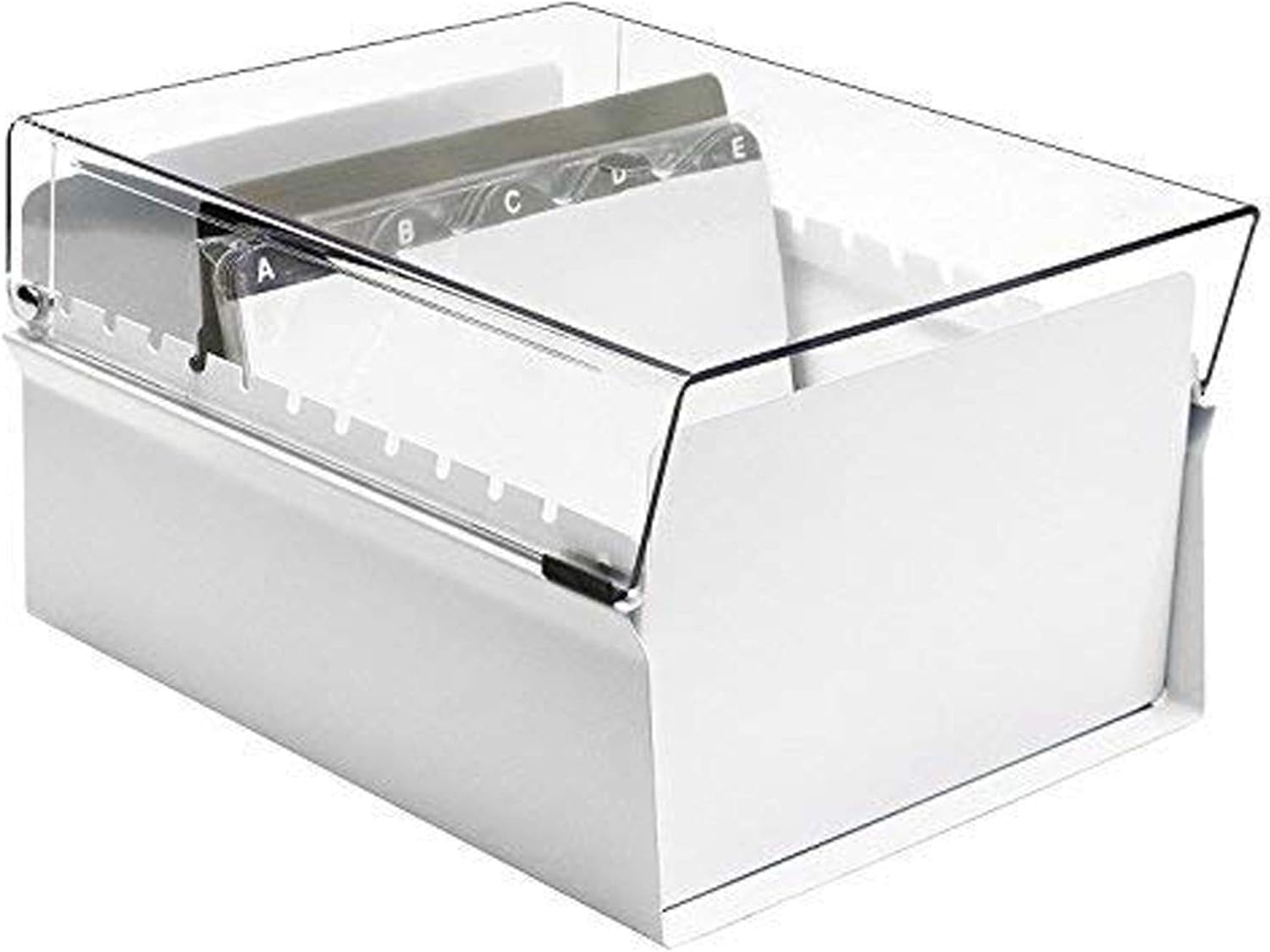 Acrimet 5 X 8 Card File Holder Organizer Box Metal Base Heavy Duty (AZ Index Cards and Divider Included) (White Color with Clear Crystal Plastic Lid Cover)