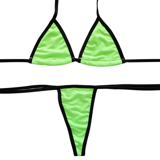 B91xZ Women Padded Push-Up Bra Bikini Set Solid Color String Bikini Set Two Piece Swimsuit Bathing Suits,Green L