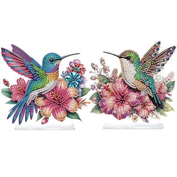 2pcs Diamond Painting Desktop Decorations, Flower Birdie 5D DIY Special Diamond Art Decoration Kit for Adults, Office Desktop or Christmas Holiday Gift