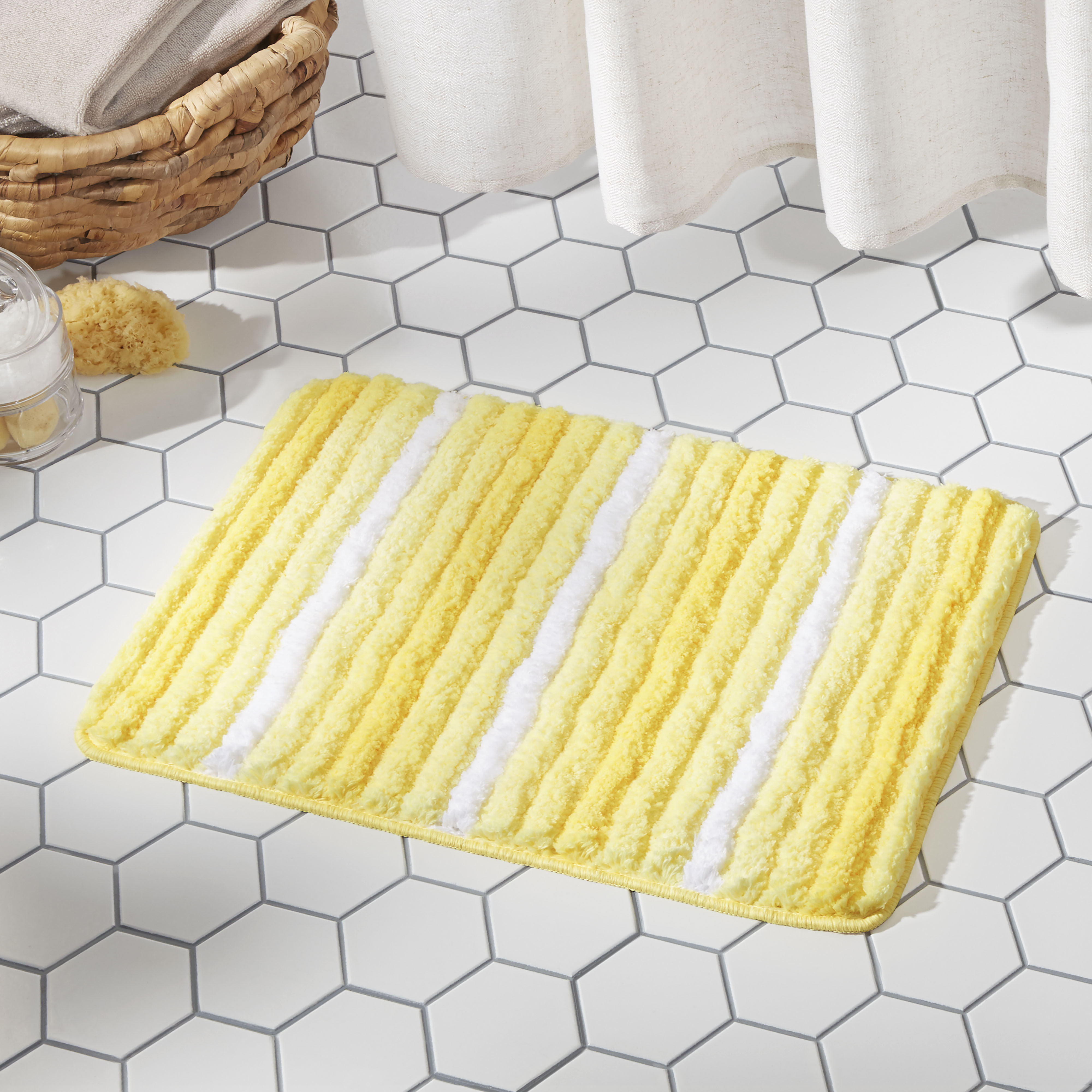Sohome Chino Striped Machine Washable Bath Mat, Yellow/White, 27"x48"