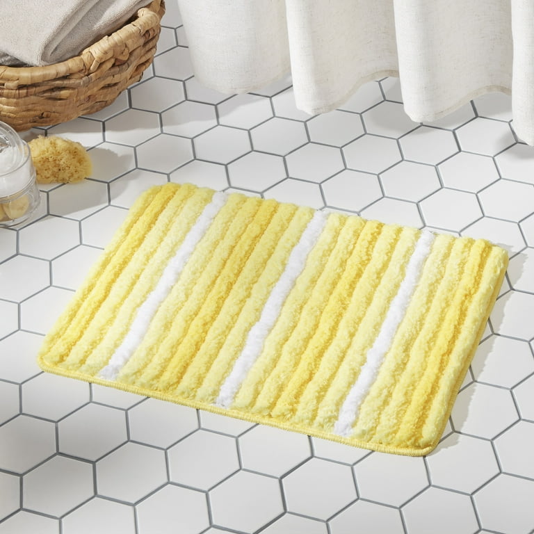 Sohome Chino Striped Machine Washable Bath Mat, Yellow/White