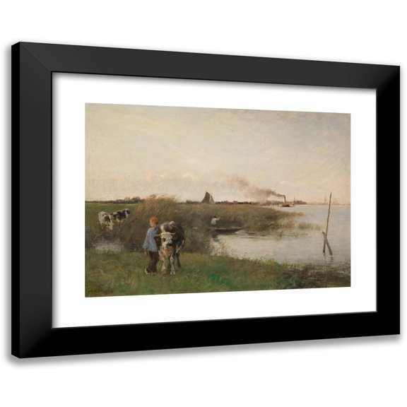 Otto von Thoren 14x11 Black Modern Framed Museum Art Print Titled - Idyllic River Landscape