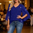 thumbnail image 2 of Qiggri Women Blouses Ruffle 3/4 Sleeve Sequin Top V Neck Double Layer Tunic Comfortable Tunic Dressy Casual Lightweight Summer Fall Outfit 2026 Fashion L, 2 of 7