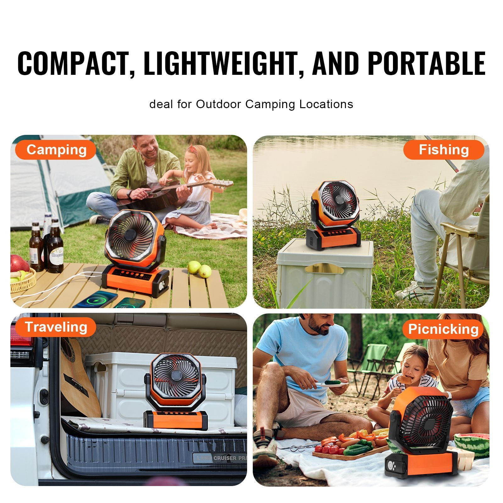90° Portable Fan Rechargeable 9 Inch, 4 Speeds Adjustable & 45°/90°Automatic Swivel & Timer, High-Quality Battery, Thoughtful, for home garage workshop dryer and utility ventilation use
