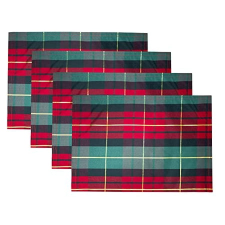

Fennco Styles Classic Red & Green Holiday Tartan Plaid Placemats 14 W X 20 L Set of 4 - Multicolored Table Mats with Gold Lurex for Christmas Décor Winter Holidays Banquets and Family Gatherings