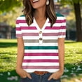 thumbnail image 2 of ZQUUVOU Womens 2025 T-Shirts V-Neck Button Stripe Short Sleeved Shirt V-Neck Tops(Hot Pink,L), 2 of 7