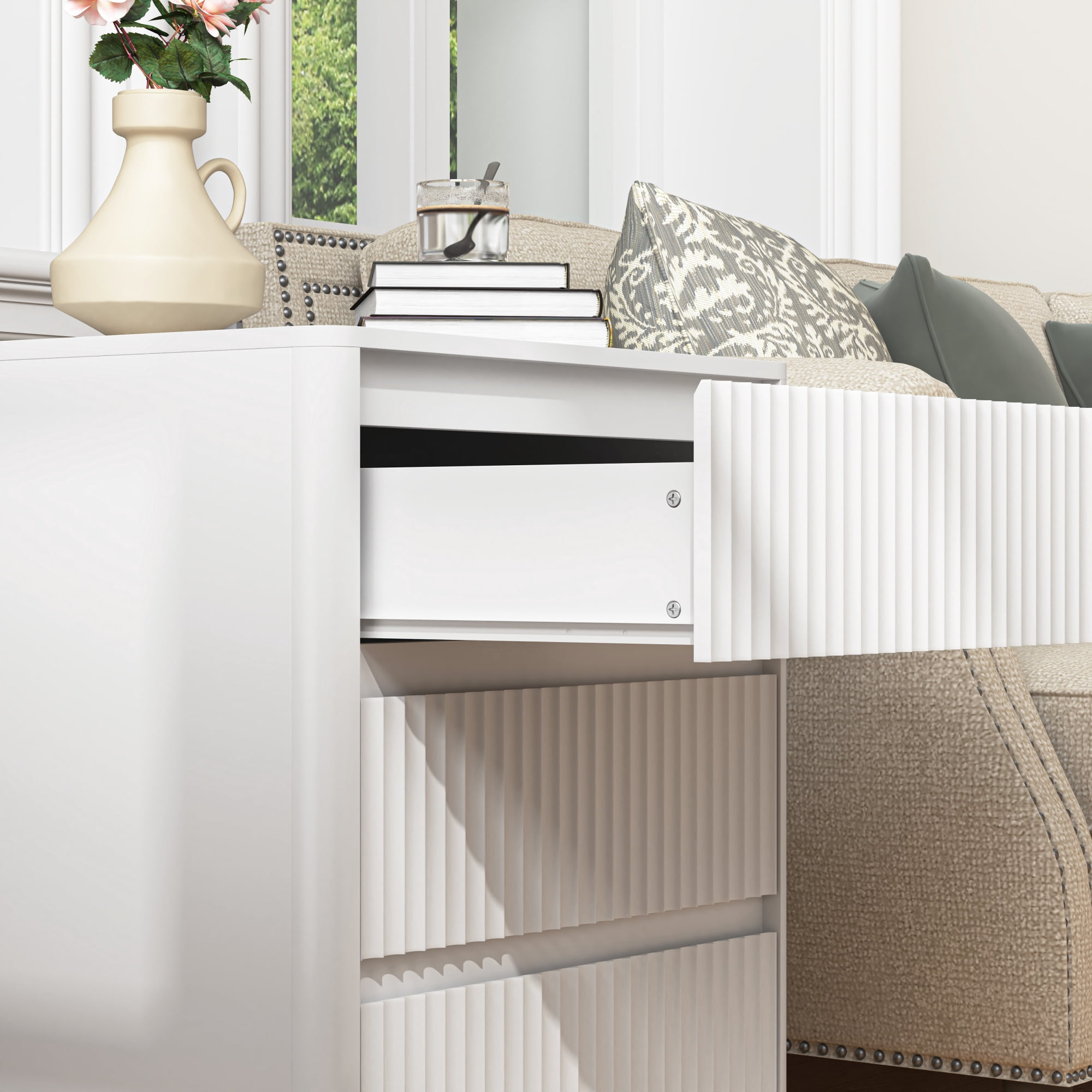 Leumius 3-Drawer Small Nightstand Set of 2 with Charging Station,Modern Sofa Side Table End Table Wood Storage Cabinet for Living Room,Bedroom,Office,White