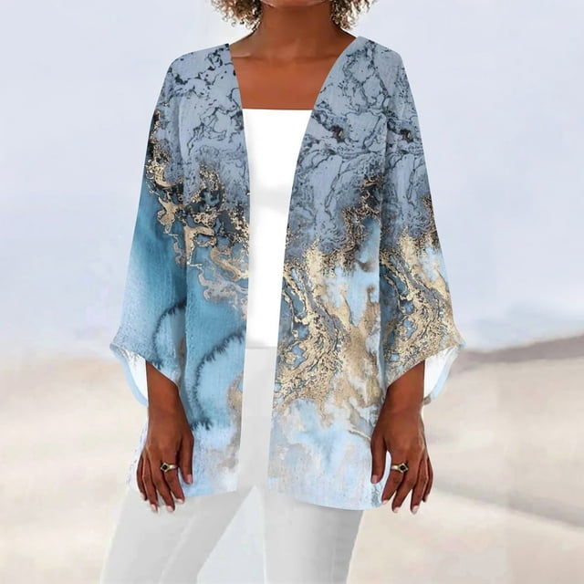 Cardigan pour Femmes Cardigan Décontracté pour Femmes Mode Rétro Imprimé Léger Veste Mi-Longue Cardigan Noir G