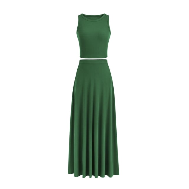 Conjunto de Falda Maxi de 2 Piezas para Mujer PRETTYGARDEN Verde XS