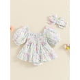 thumbnail image 5 of Suagox Baby Girls Floral Romper Dress Short Puff Sleeve Shirred Jumpsuit with Bow Headband for 0-18 Months Baby, 5 of 10
