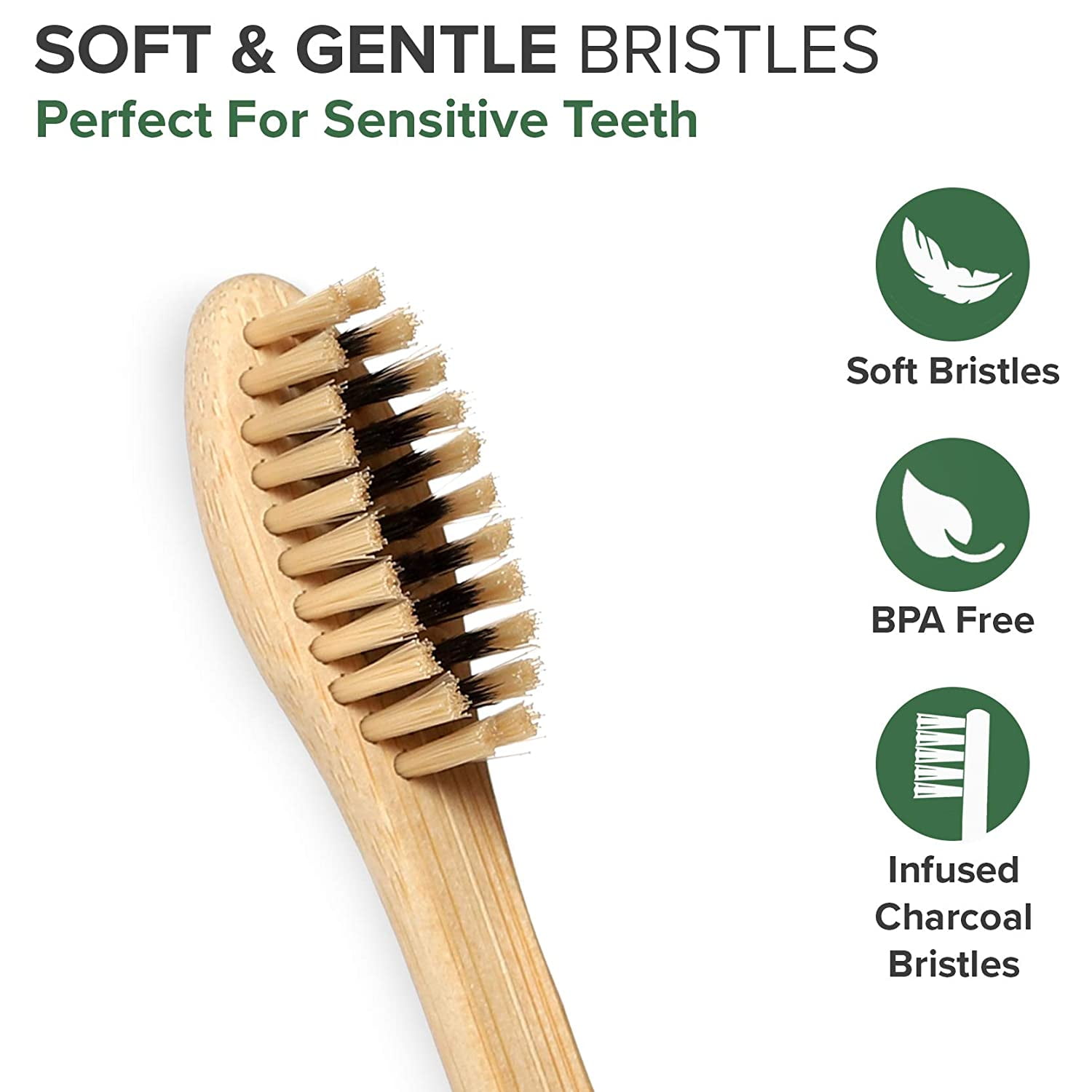 VIVAGO Biodegradable Charcoal Bamboo Toothbrushes Soft Bristles