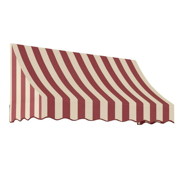 Awntech 8.375 ft Nantucket Fixed Awning Acrylic Fabric, Burgundy/Tan Stripe