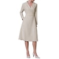 thumbnail image 2 of Vestido midi plisado de mujer con solapa de pico y mangas largas en color beige, 2 of 5