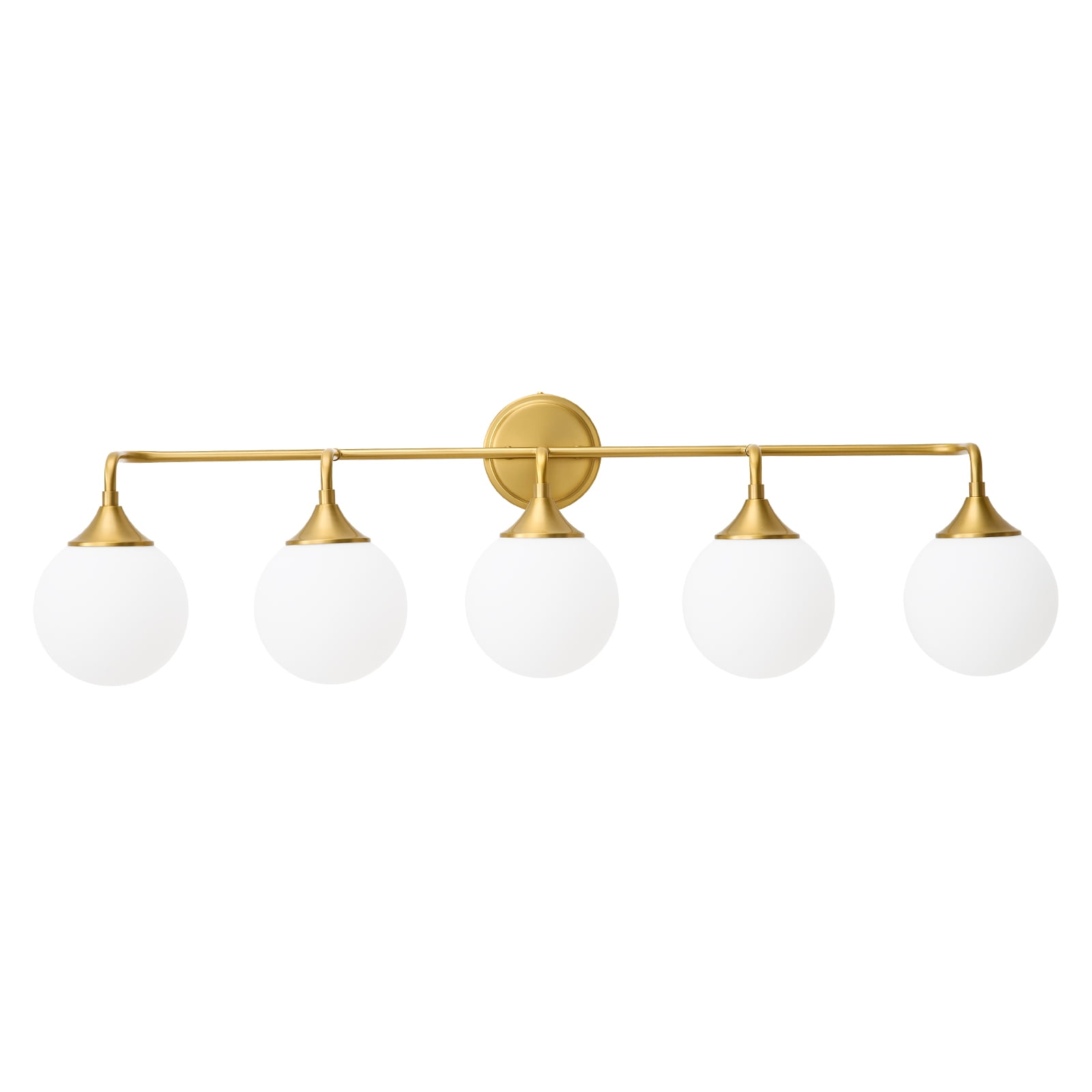 Deyidn 5-Light Gold Modern Vanity Light, 39 Inch Dimmable Bathroom Light Fixture with Opal Glass Globes for Mirror