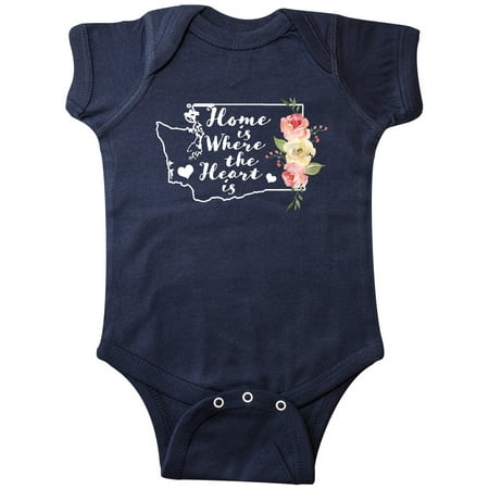 

Inktastic Washington Home is Where The Heart is with Watercolor Floral Gift Baby Girl Bodysuit