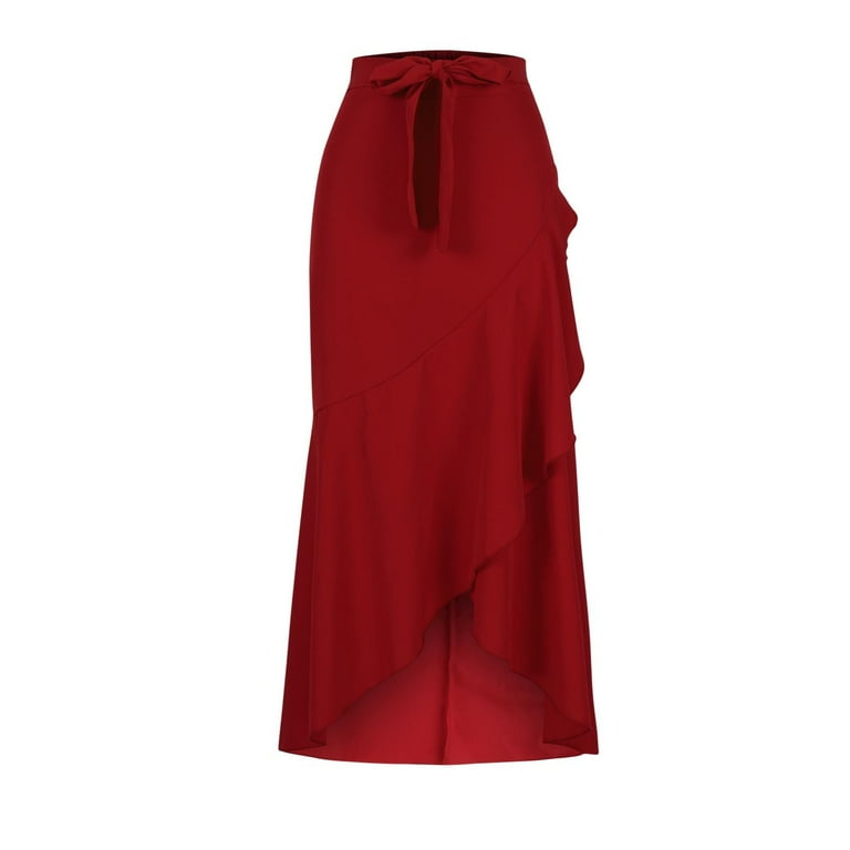 New Summer Arrivals SMihono Womens Ruffle Wrap Maxi Skirt Flare