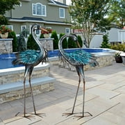 Blue Heron Sculpture Metal Yard Art Decorative Lawn Ornament Crane Pair