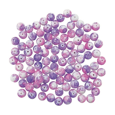 Saint Patricks Day Beads - Fun Express - Bright Pink And Purple Tie Dyed Beads for Valentine's Day - Craft Supplies - Adult Beading - Glass Beads - Valentine's Day - 100 Pieces
