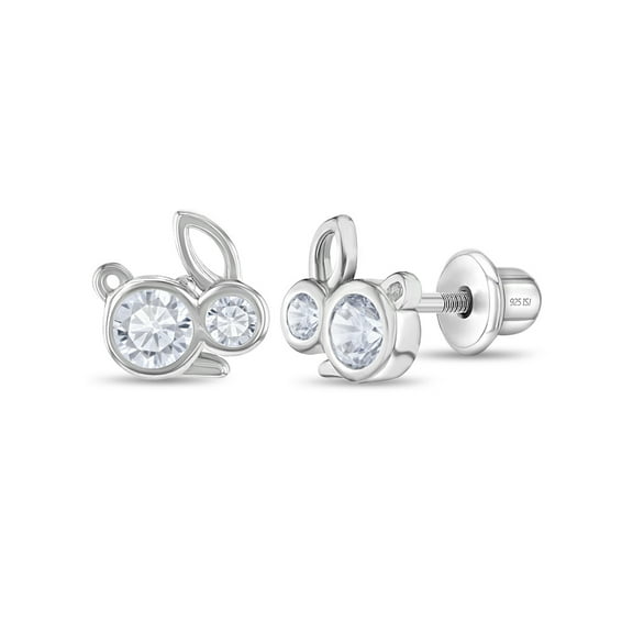 CZ Bunnies Baby / Toddler / Kids Earrings Screw Back - Sterling Silver