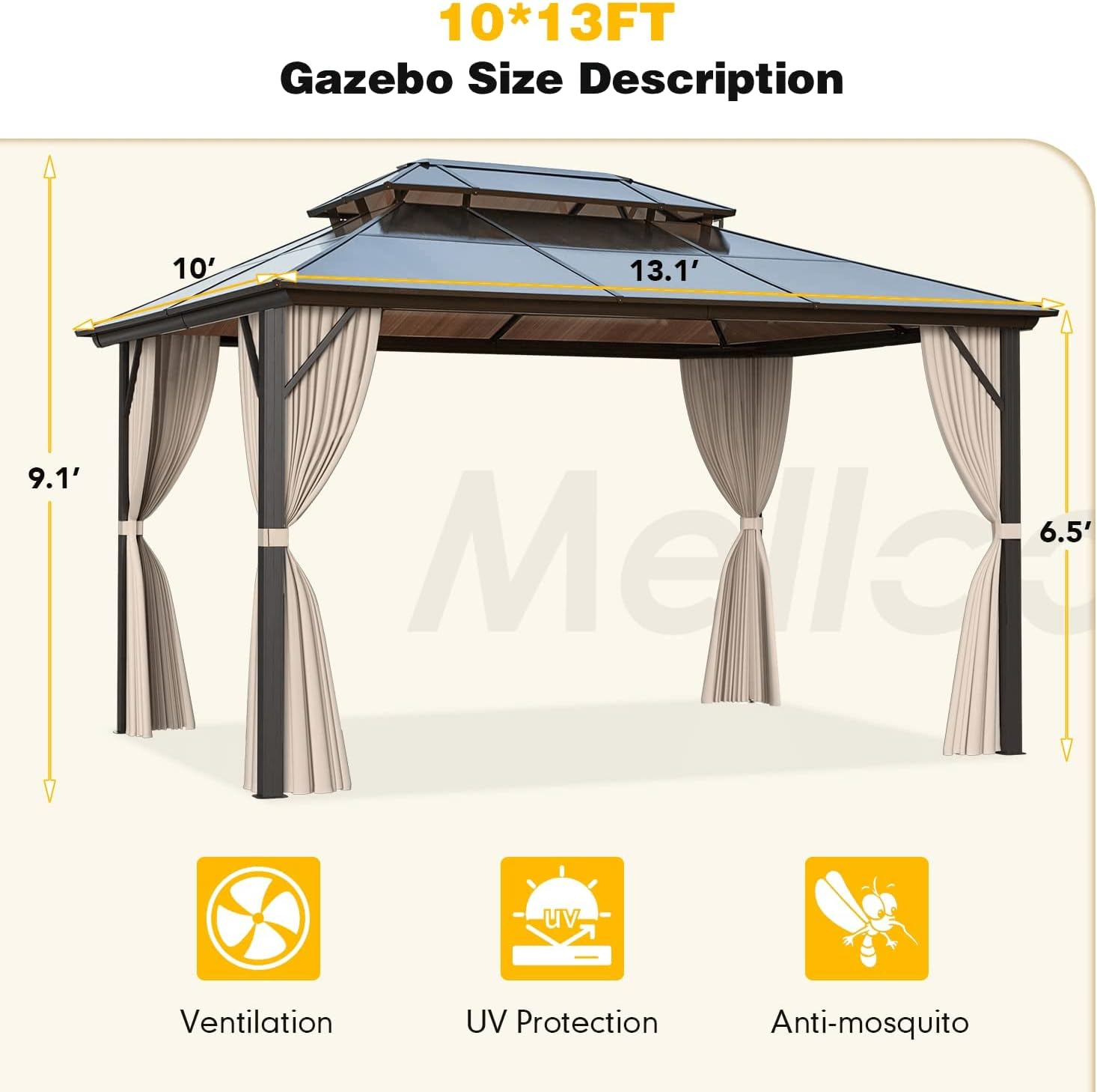 Hommow 10' x 13' Outdoor Hardtop Gazebo, Sun Roof Patio Gazebo with Aluminum Frame - image 4 of 9