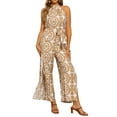 thumbnail image 2 of INSPIRE CHIC Sleevless Boho Jumpsuit for Women's Tie Halter Neck Belt Slit Side Long Wide Leg Pants XS Khaki, 2 of 6
