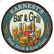 EARNEST'S Bar and Grill 14" Round Metal Sign Kitchen Wall Decor 100140023393