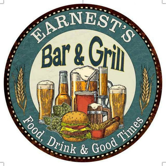 EARNEST'S Bar and Grill 14" Round Metal Sign Kitchen Wall Decor 100140023393
