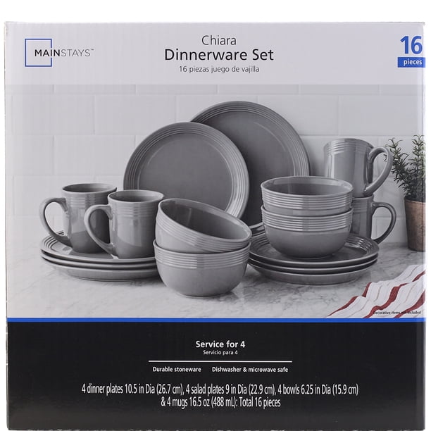 Mainstays Chiara 16-Piece Stoneware Gray Dinnerware Set - Walmart