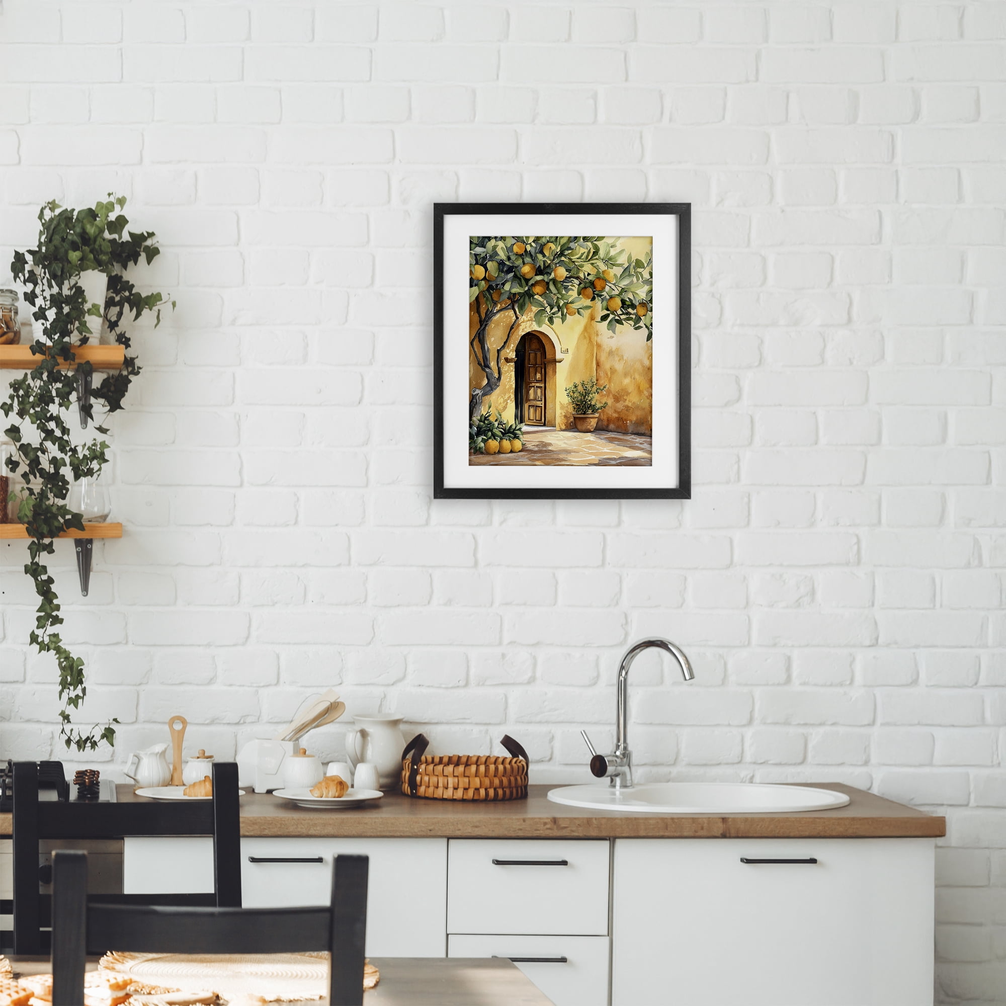 Stupell Industries Mediterranean Courtyard Lemon Tree Black Framed Print Under Glass, design by LSR Design Studio