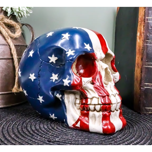 Ebros Patriotic US American Flag Star Spangled Banner Skull Figurine 5.5"Long