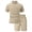 Khaki, variant on Men'S Geometric Jacquard Collared Polo Shirt Short Sleeve And Drawstring Waist Shorts Set Casual Two Piece Outfits For Summer Daily Wear,Black,XXL