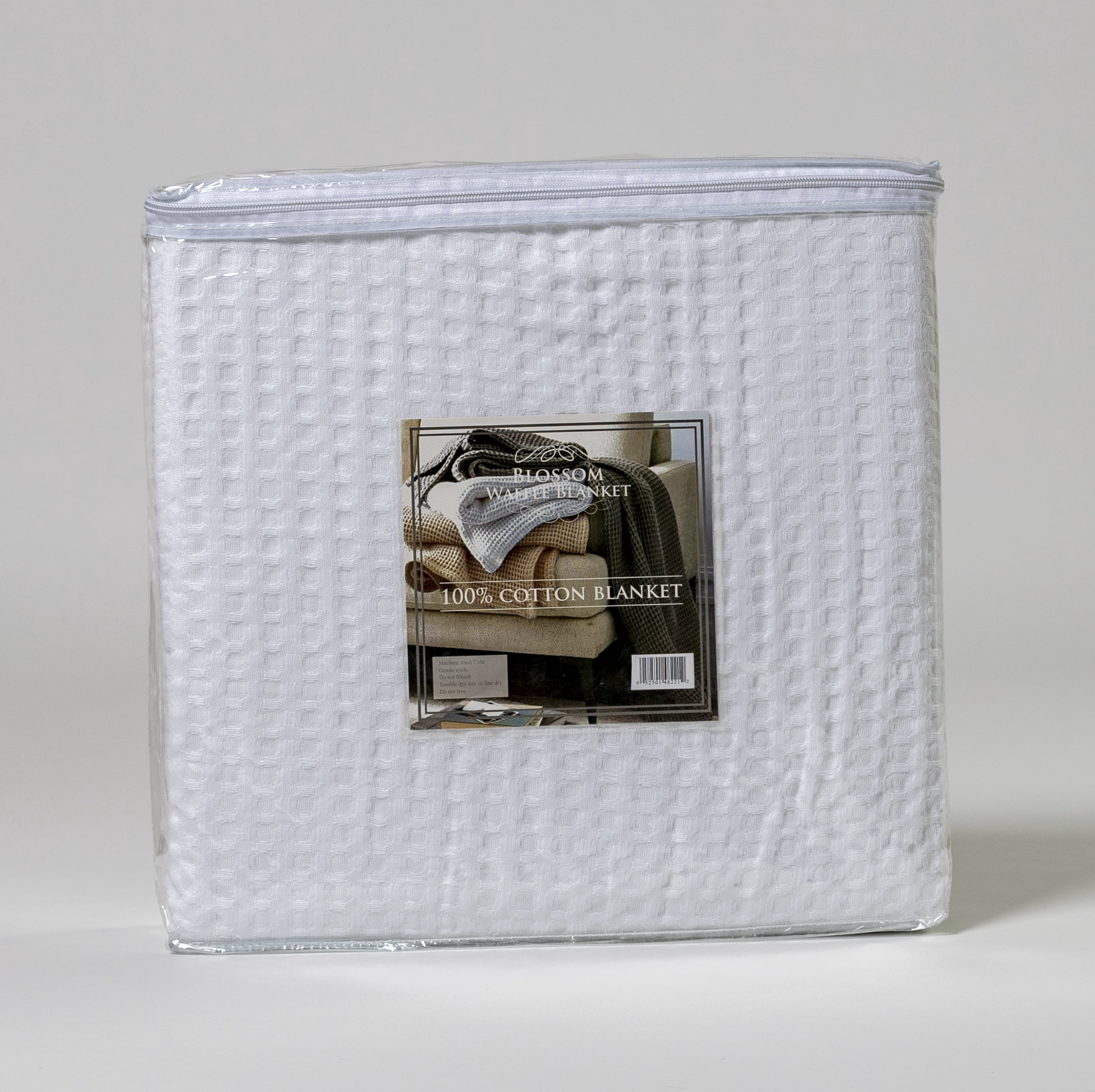 100% Cotton Waffle Bed Blanket, King, White