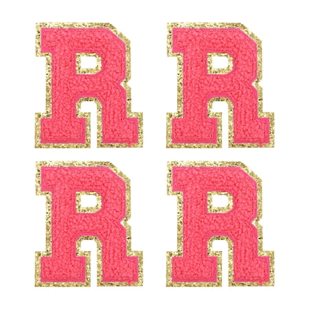 Uxcell 4Pcs Chenille Letter Patches Iron on Letter Patches Rose Red R Alphabet Decorative Repair Embroidered Patches