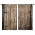 thumbnail image 6 of Farmhouse Brown Barn Door Small Kitchen Curtains Rustic Wooden Plank Window Treatment Country Wood Vintage Western Cafe Short Curtains for Bathroom Dining Room Tier Treatment Drapes 27.5"x39", 6 of 6