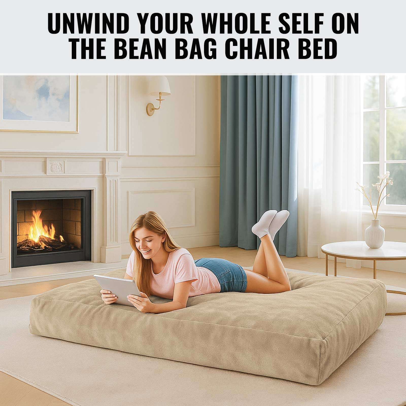 Bean Bag Chair,Convertible Bean Bag Chair Bed Giant Bean Bag Chairs for Adults Memory Foam Bean Bag Bed for Adults Bean Bags Chair that Turns into Bed