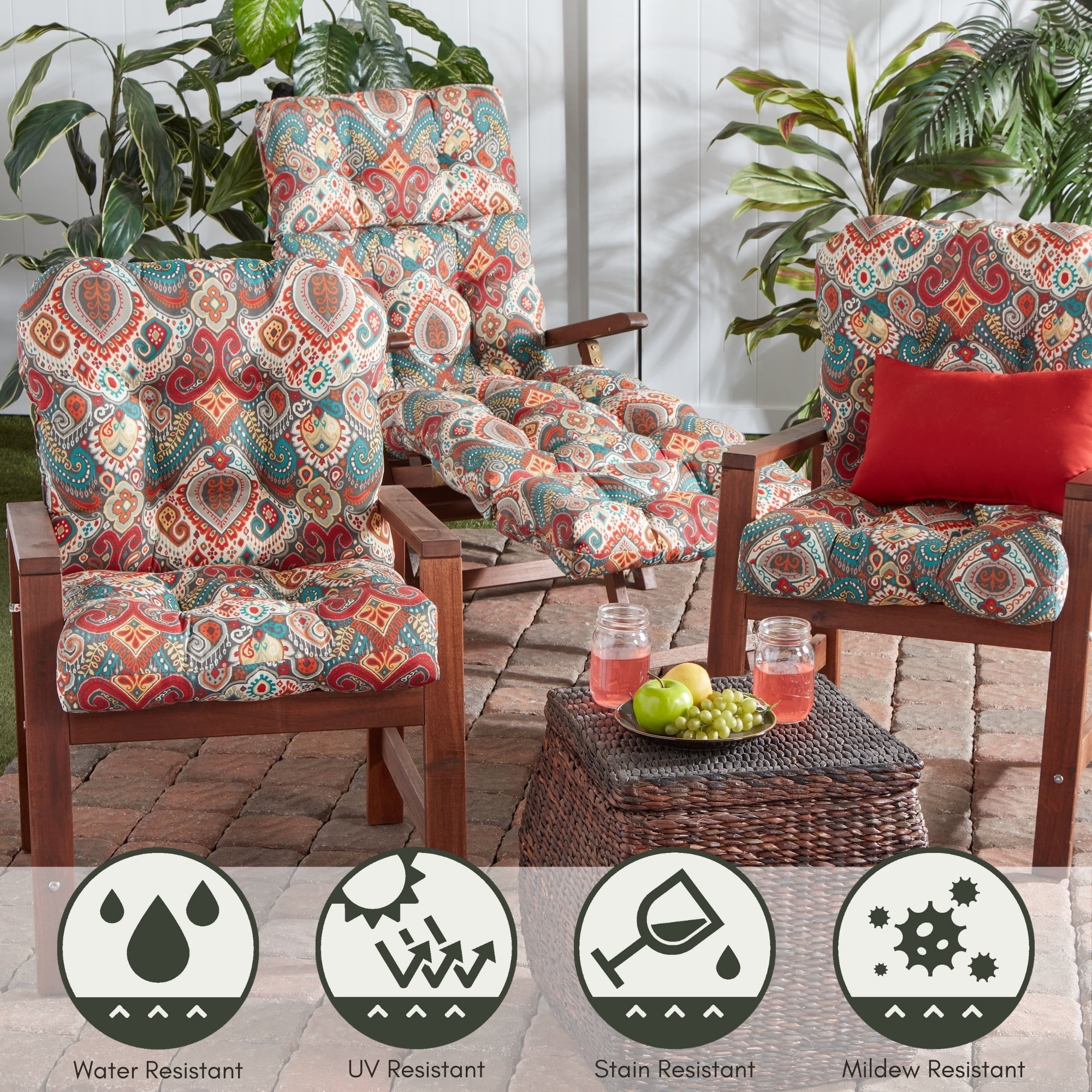 Greendale Home Fashions Outdoor Tufted 42'' x 21'' Chair Cushion, Set of 2, Asbury Park
