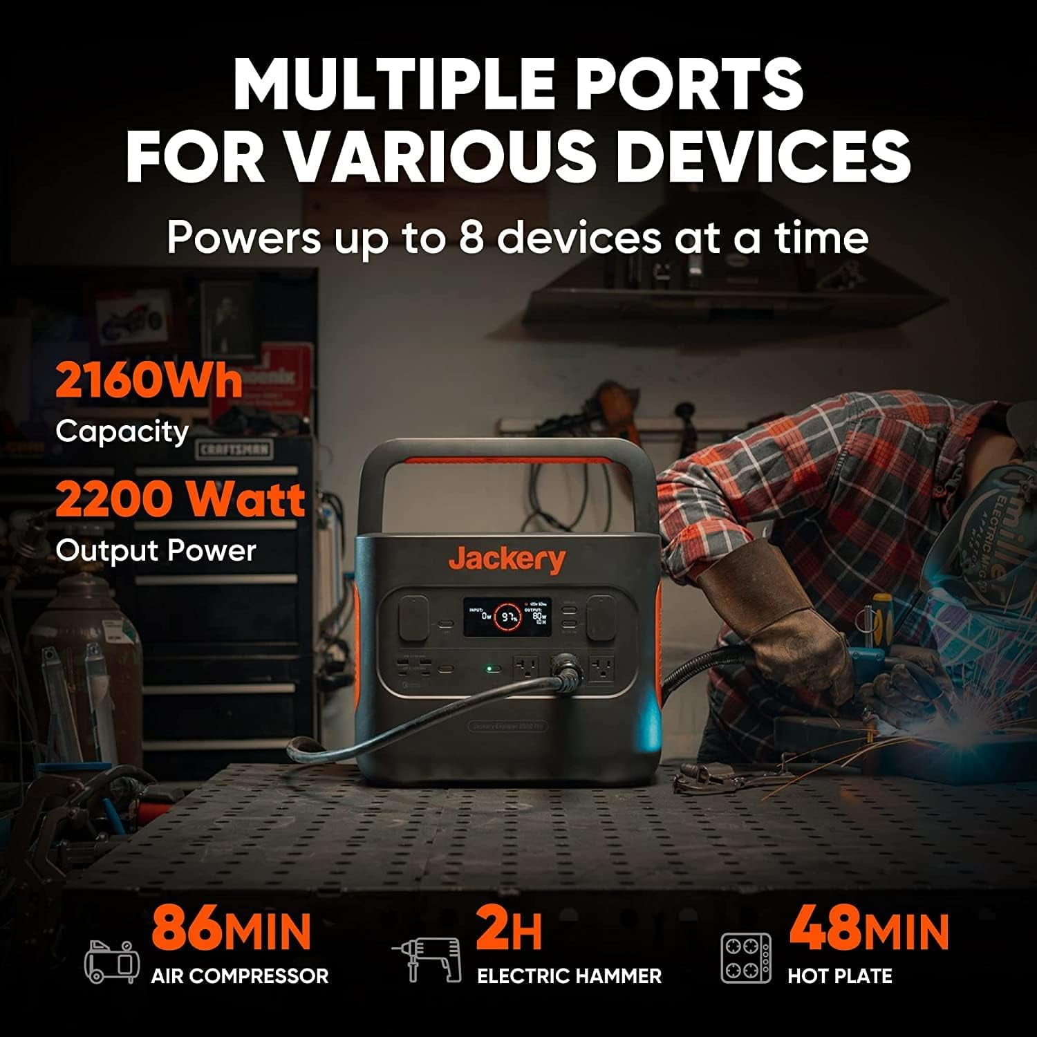 Restored Jackery Explorer 2000 PRO Portable Power Station, 2160Wh Capacity with 3x120V/2200W AC Outlets, Solar Mobile Lithium Battery Pack for Outdoor RV Camping Emergency (Refurbished)