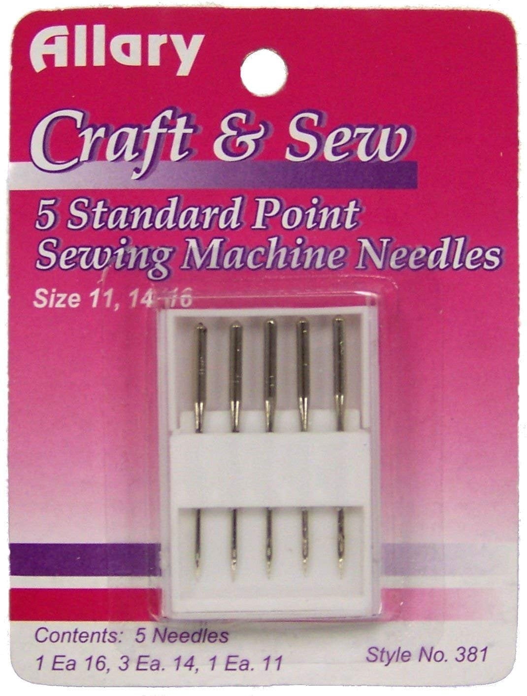 (4 pack) Allary 5 Standard Point Sewing Machine Needles