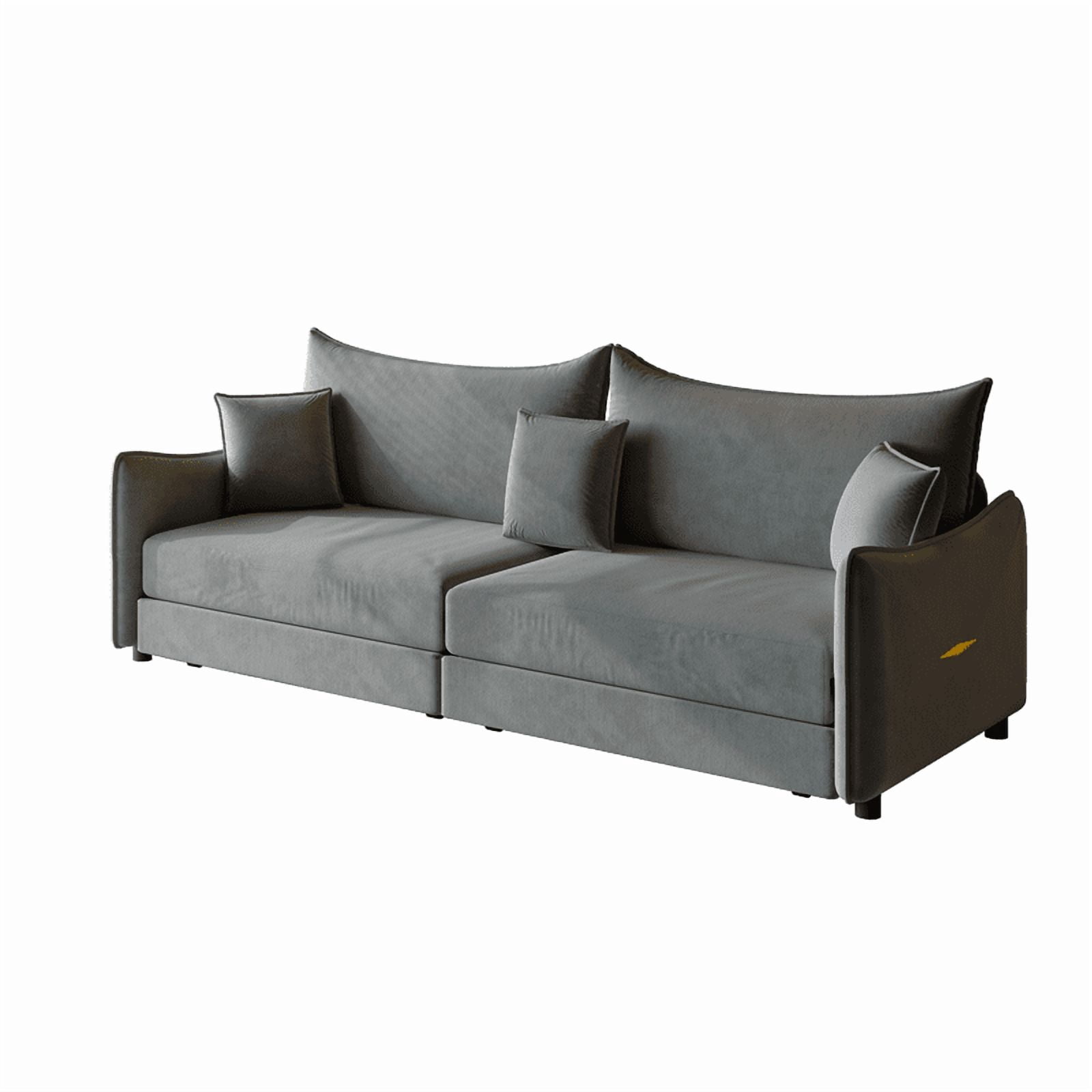 3-in-1 Convertible Pull Out Sofa Bed, 81.9'' King Size Sleeper Sofa Bed with Golden Accent Trim, Velvet 3-Seater Couch with 3 Pillows for Living Room, Small Space, Apartment
