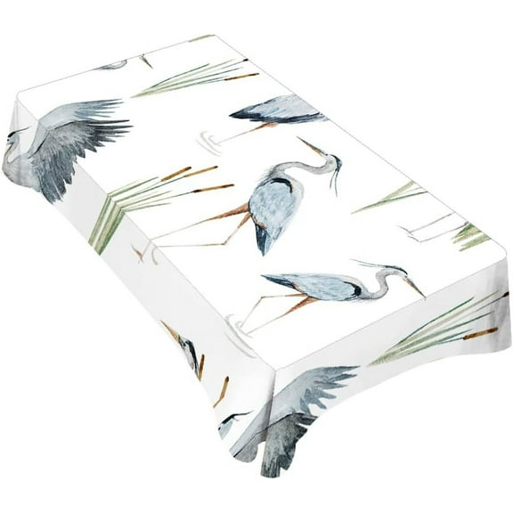 Tablecloth Grey Heron Table Cloth Rectangle Table 60 x 84 Inch Birds Reeds River Chinese Style Kitchen Decorations for Home Dinner Party