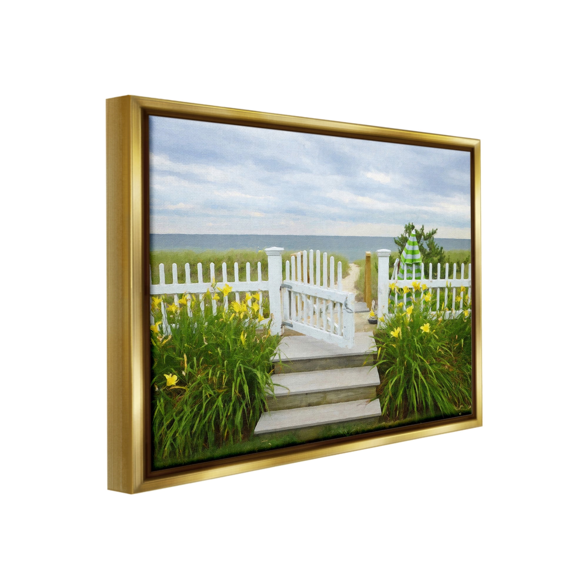Stupell Industries Garden Path to Beach Landscape Photography Gold Floater Framed Canvas Art Print Wall Art, 31 x 25