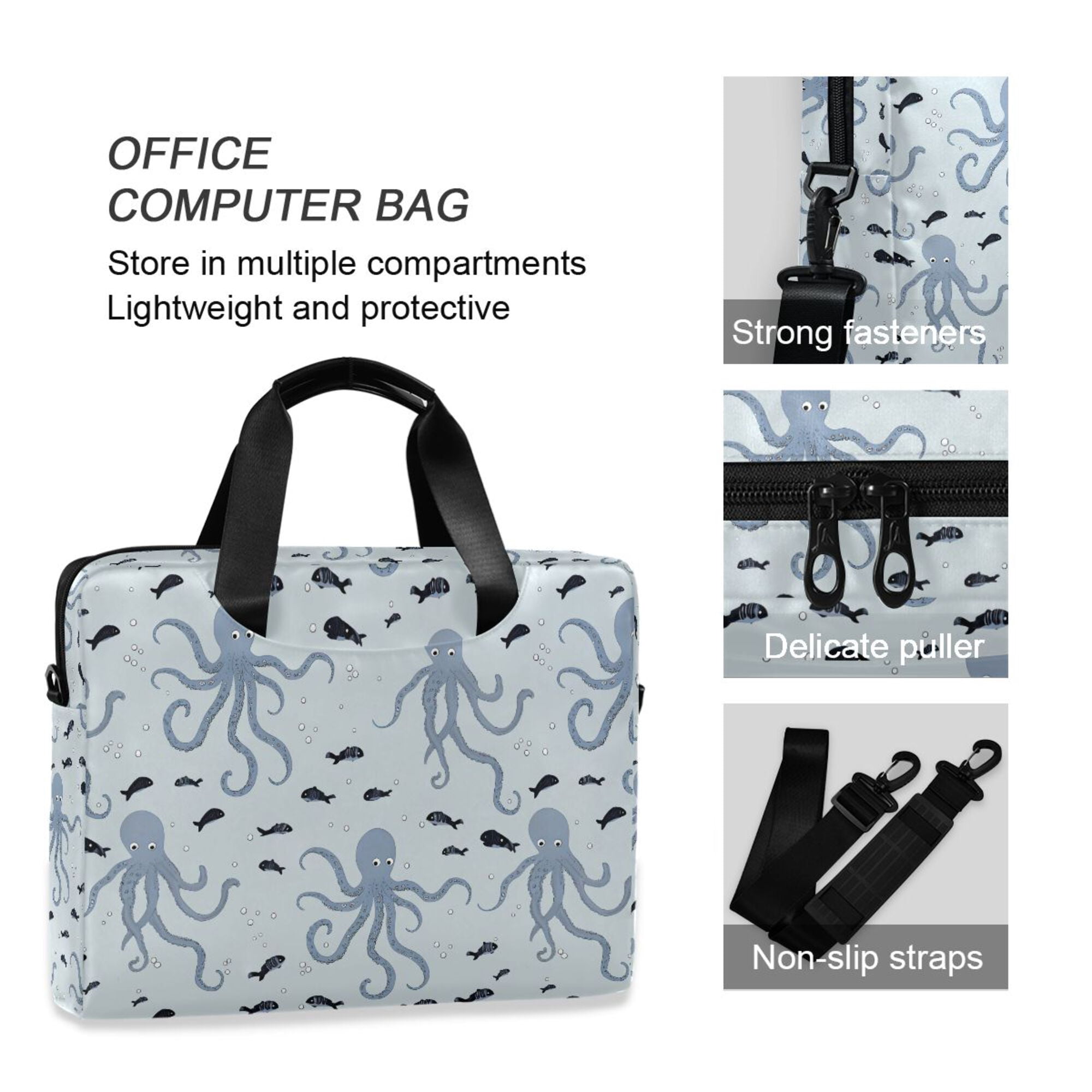 FORMRS 16" Laptop Bag Carrying Sleeve Case with Handle Travel Shoulder Briefcase, Blue Octopus Pattern