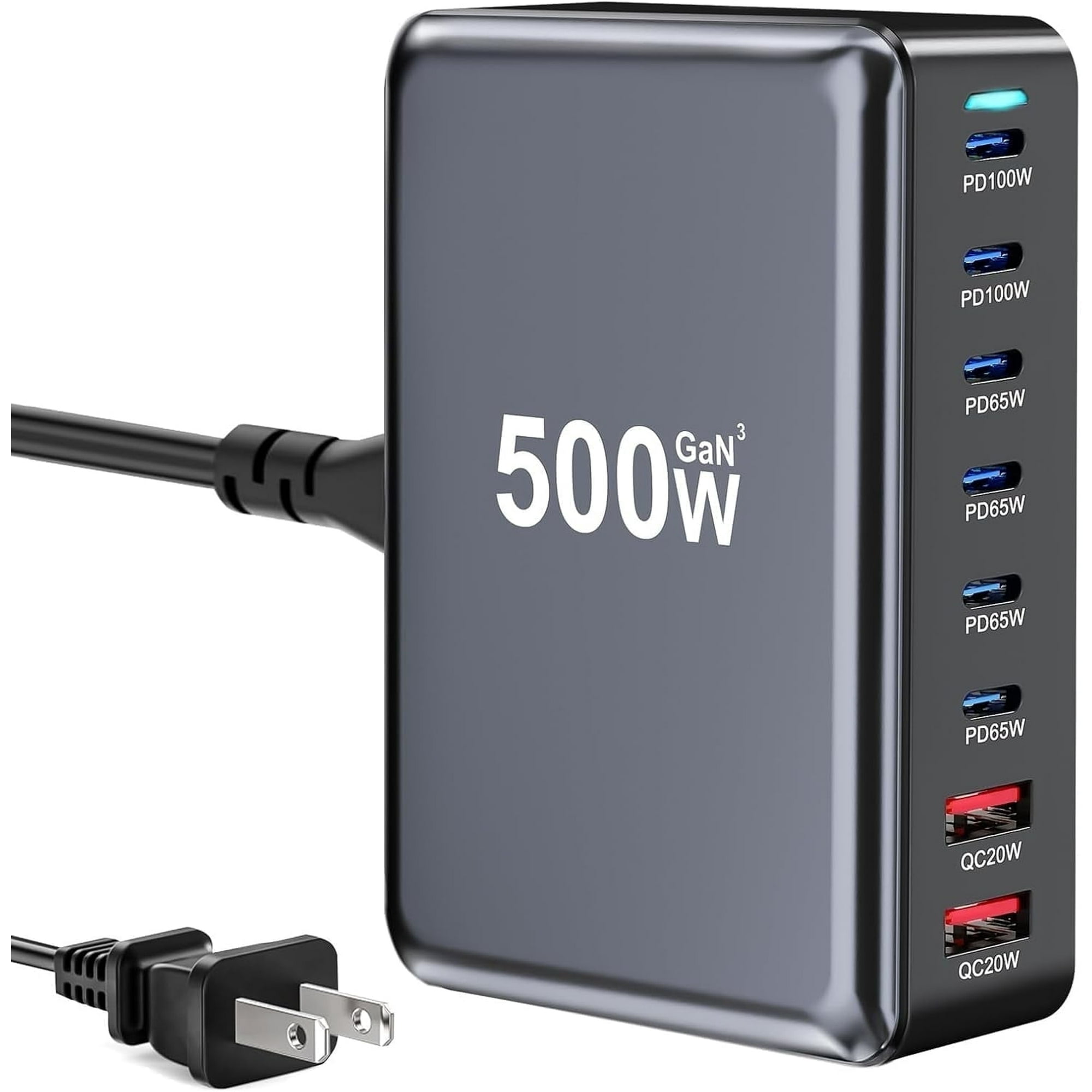 USB C Fast Charger Block,500W GaN III 8-Port Fast Charging Station Hub,Double 100W PD PPS Port Fast Charging Station for Multiple Devices,Laptop Wall Charger Compatible with MacBook/iPhone 16/iPad