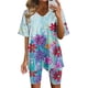 thumbnail image 1 of ICHUANYI Clearance Women's Summer Short Sleeve V-neck Tops Shorts Comfortable Homewear Two-piece Suit Sets(Light Blue, XXL) ICHUANYI WER2023080816391, 1 of 7